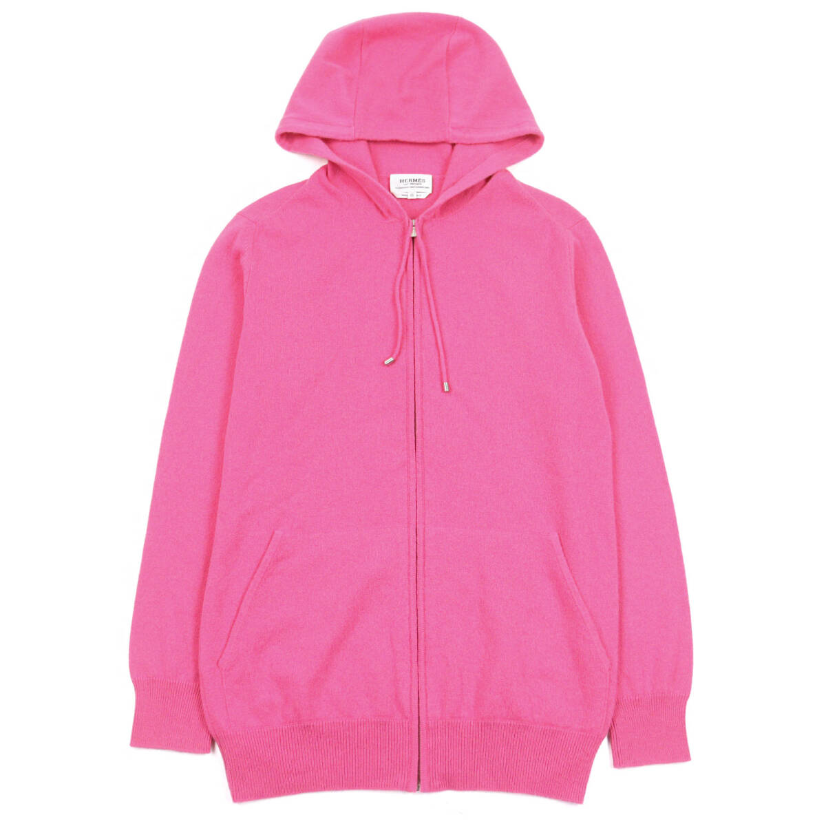 極美品○HERMES エルメス カシミヤ100% Hロゴジップ ドローストリング ジップアップ ニットパーカー ピンク XS イタリア制 正規(guī)品 メンズ