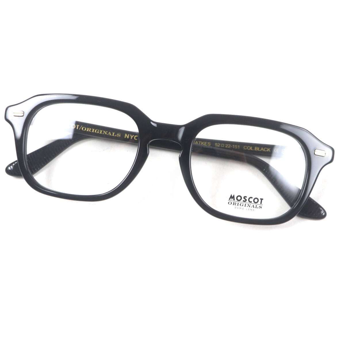 未使用品▼MOSCOT モスコット GATKES スクエアシェイプ メガネ 眼鏡 アイウェア ブラック 52□22-151 デモレンズ メンズ
