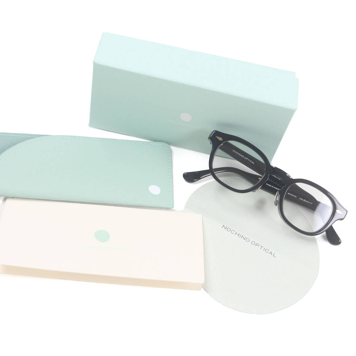極美品□NOCHINO OPTICAL ノチノオプティカル NOCHINO FR ボスリントン メガネ 眼鏡 アイウェア ブラック 46□23-144 箱?ケース付き