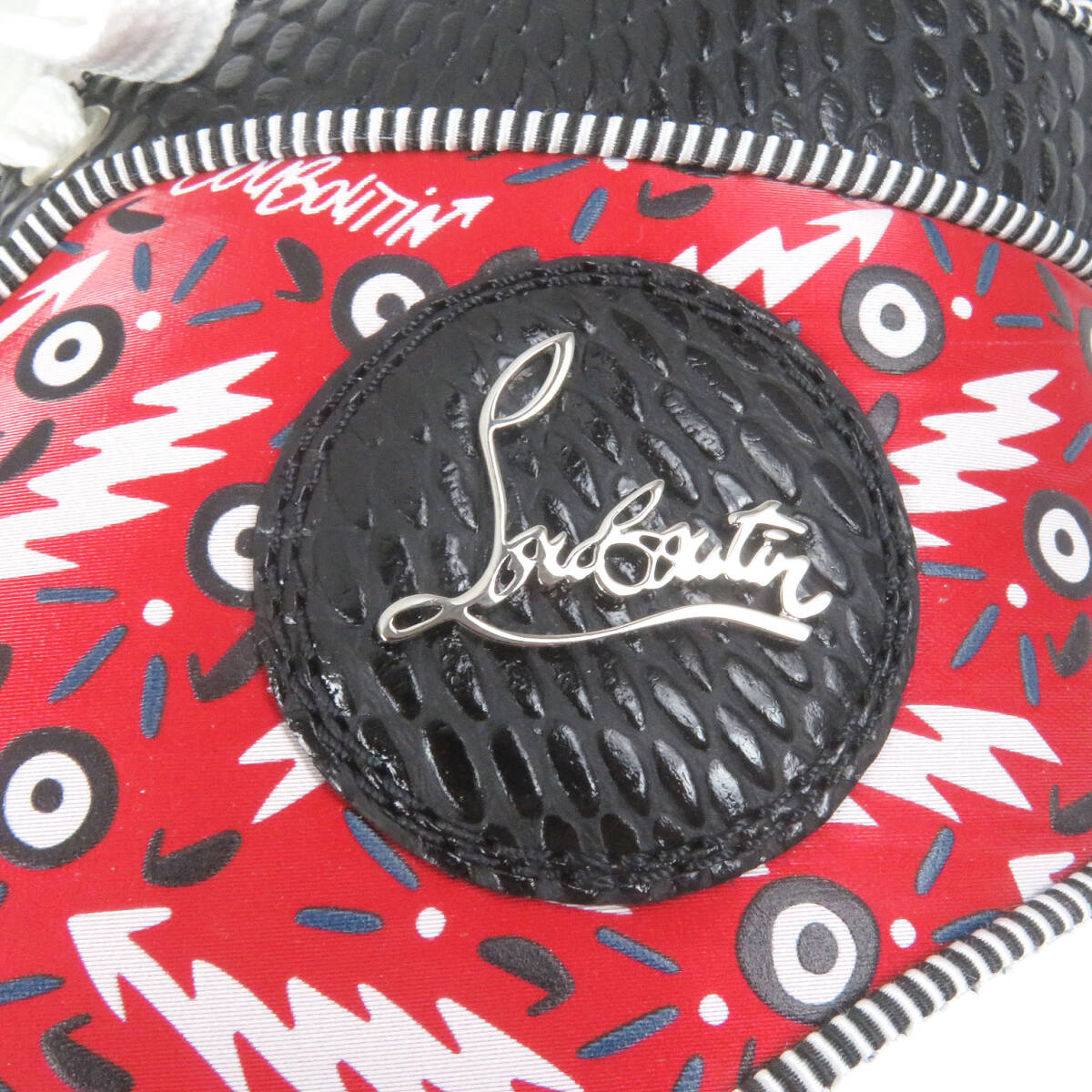 未使用品□クリスチャンルブタン Lou Spikes Orlato Flat スパイクスタッズ パイソン型押し ハイカットスニーカー レッド 40 イタリア制