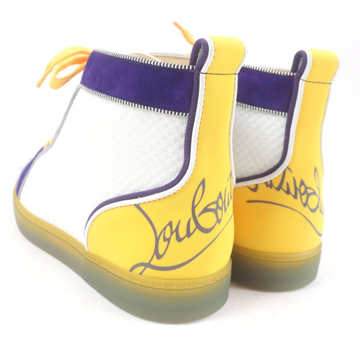 未使用品□クリスチャンルブタン 1200182 FUN LOU SPIKES FLAT スパイクスタッズ ハイカットスニーカー ホワイト パープル 40.5 伊制