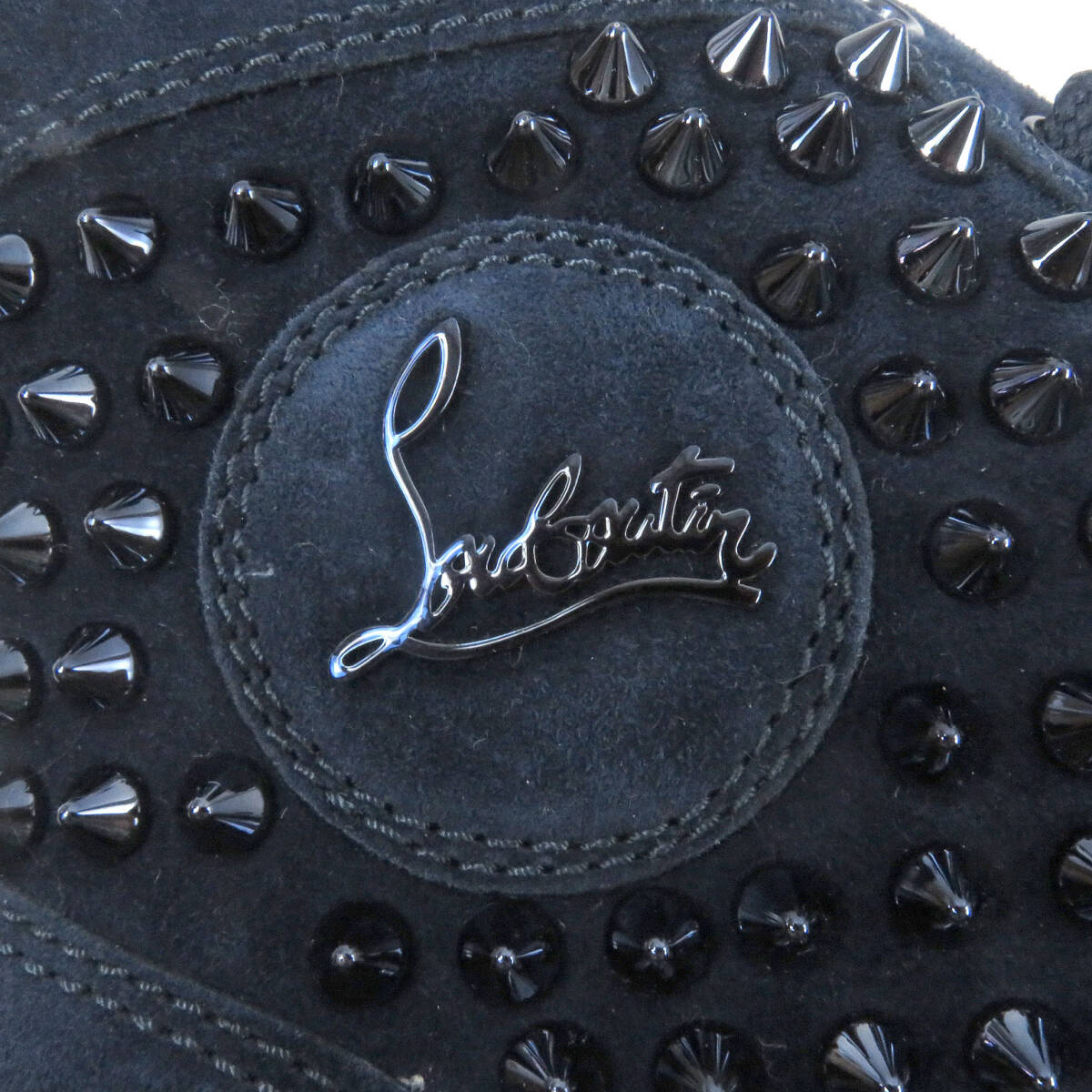 未使用品□クリスチャンルブタン 3101212 LOUIS FLAT スパイクスタッズ スウェードレザー ハイカットスニーカー 紺 40.5 イタリア制