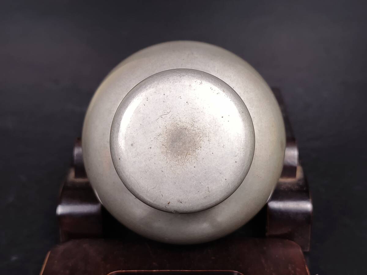 古錫茶壺 干茂號(hào)造 錫制茶入 骨董品 中國(guó)美術(shù) 煎茶道具 茶道具 錫器 時(shí)代物 
