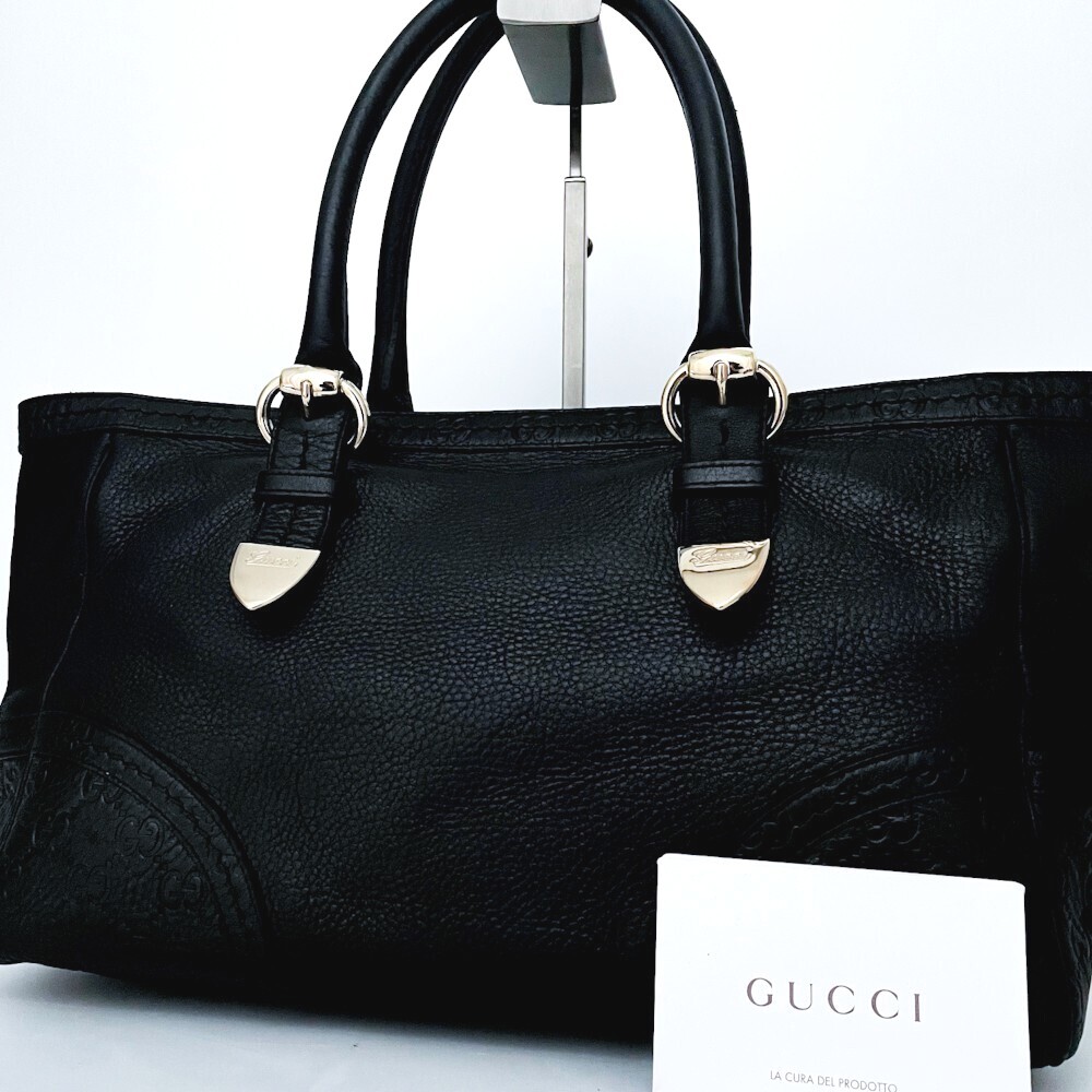 1円■超美品■超希少デザイン■GUCCI グッチ シマ ゴールドプレート エンボス トートバッグ ビジネス 大容量 A4 メンズ レディース レザー