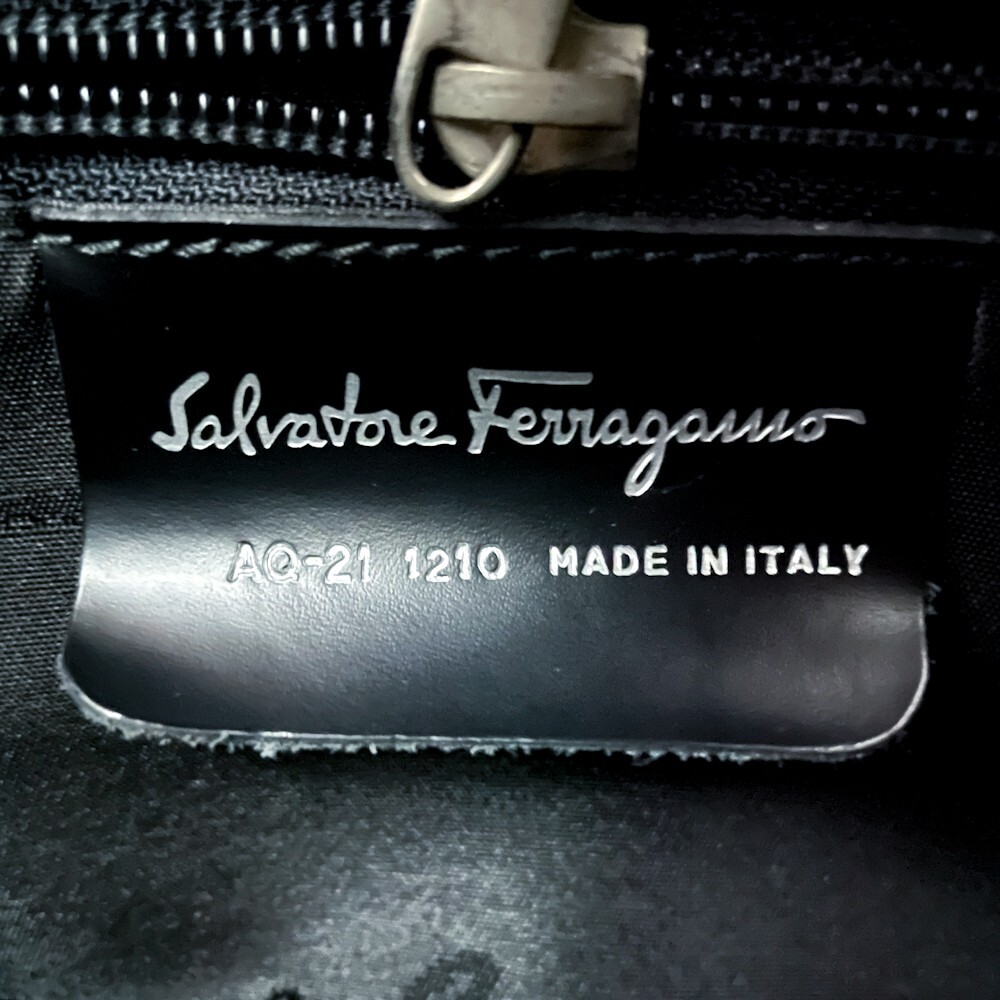 1円■超美品■型崩れ無し■希少デザイン Ferragamo フェラガモ 軽量 キャンバス トートバッグ ビジネス メンズ レディース レザー ネイビー