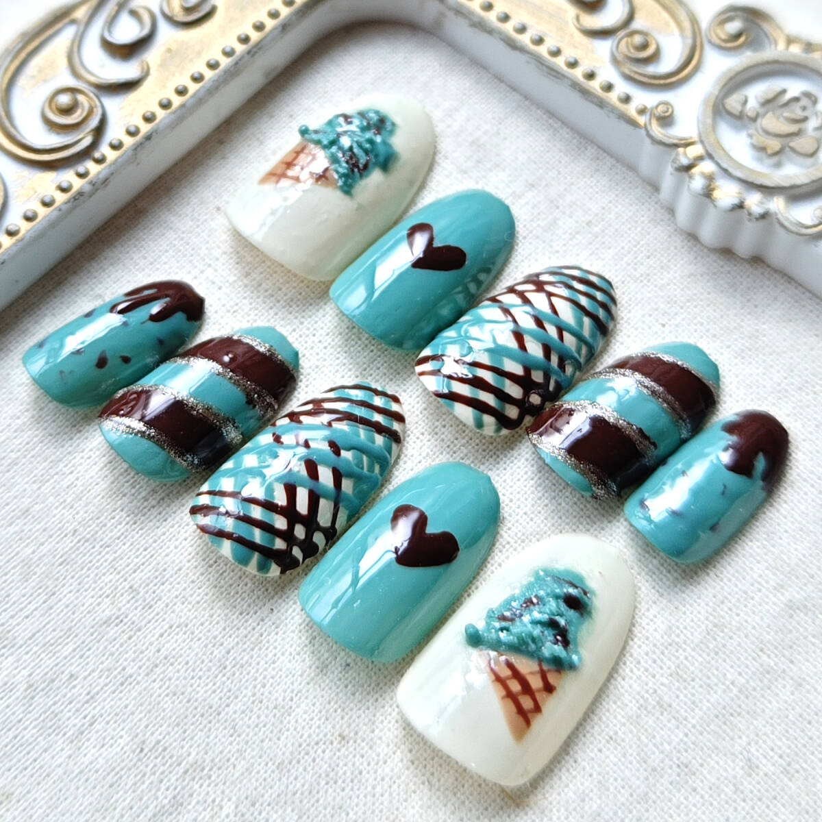 ★現品★ネイルチップ　ジェルネイル　チョコミントネイル　お菓子　179_画像2