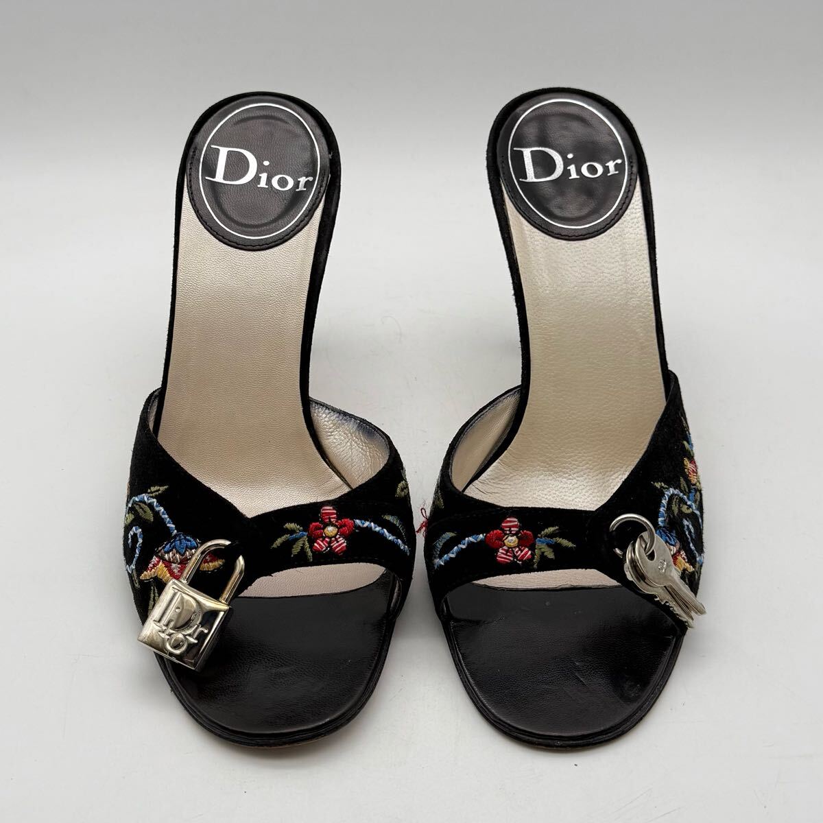 ChristianDior クリスチャンディオール ベロア 刺繍 鍵付き ミュール サンダル サイズ36