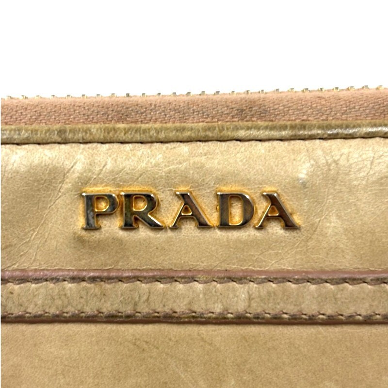 PRADA Prada раунд застежка-молния оттенок бежевого кожа длинный кошелек женский [ б/у ] 52506K176