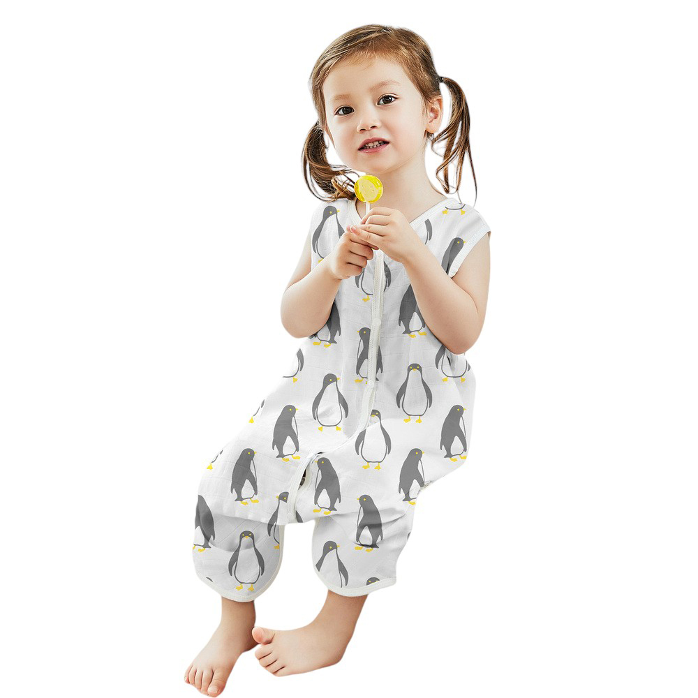 ☆ ペンギン ☆ M ☆ ベビー キッズ スリーパー ガーゼ 前開き gkid6004 スリーパー キッズ ガーゼ 前開き ベスト 着る毛布 寝冷え防止_画像1