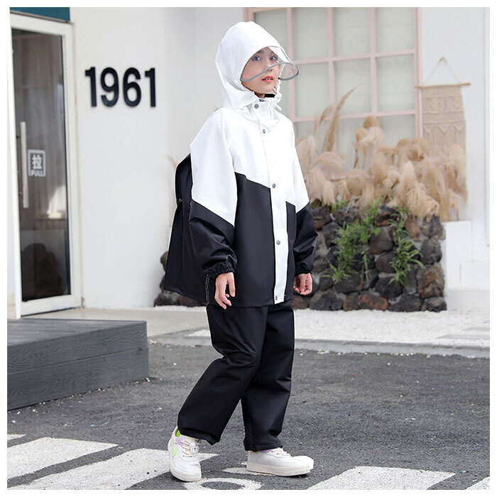 ☆ ネイビー×レッド ☆ 2XL ☆ レインスーツ キッズ pk0916 レインコート 上下 リュック対応 ジュニア レインスーツ 小學(xué)生 中學(xué)生