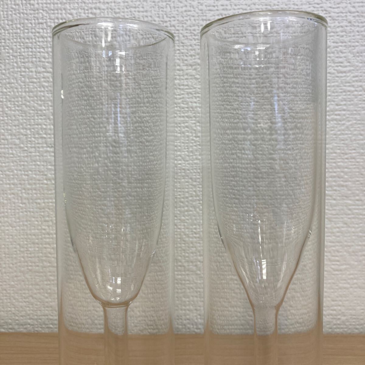 シャンパングラス シャンパンフルート グラス ペア ダブルウォール 二重壁構造 2脚 セット 中古品_画像2