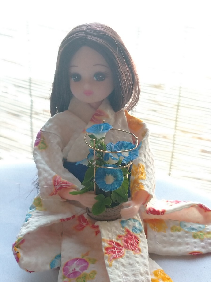 ＊mame＊ 朝顔 アサガオ ブルー系 ミニチュア 行燈仕立て 豆鉢 ドールハウス mi miniature flower morning glory