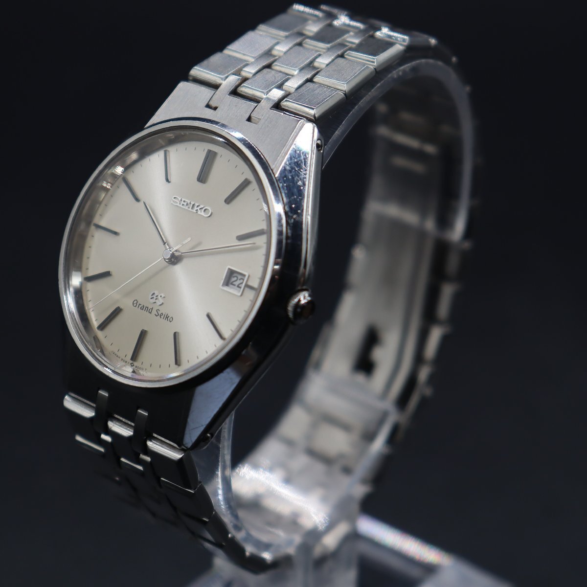 SEIKO GS グランドセイコー 95GS クォーツ 9587-8000 植字ロゴ シャンパン文字盤 デイト 諏訪工場 純正GSブレス メンズ腕時(shí)計(jì)