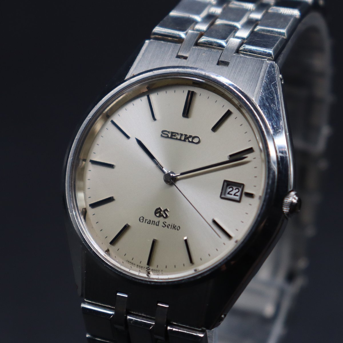 SEIKO GS グランドセイコー 95GS クォーツ 9587-8000 植字ロゴ シャンパン文字盤 デイト 諏訪工場 純正GSブレス メンズ腕時(shí)計(jì)
