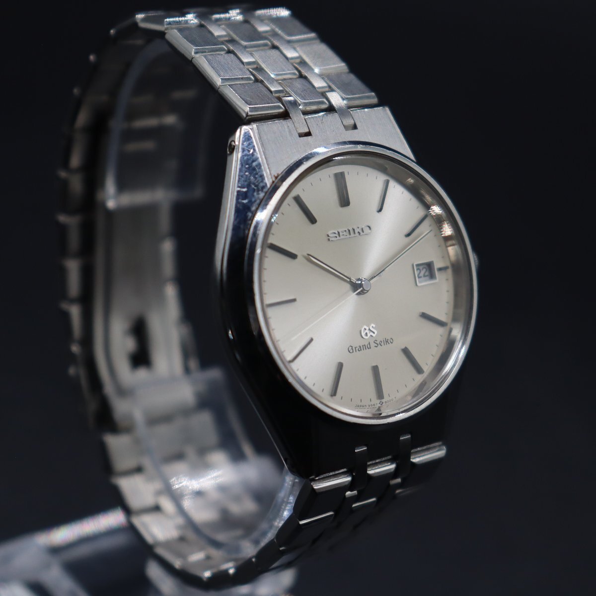 SEIKO GS グランドセイコー 95GS クォーツ 9587-8000 植字ロゴ シャンパン文字盤 デイト 諏訪工場 純正GSブレス メンズ腕時(shí)計(jì)