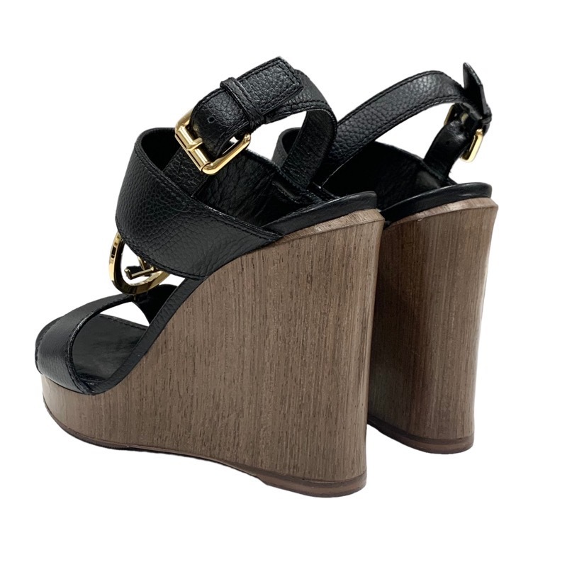 ヴィトン レザー ウッド LVサークル ウェッジソール サンダル