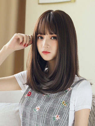 ウィッグ ミディアム セミロング 自然 医療用 耐熱 レディース ふんわり 高品質 軽い WIG ダークブラウン 小顔効果 かつら フルウィッグ