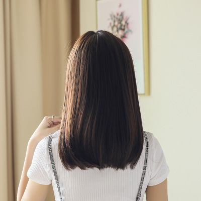 ウィッグ ミディアム セミロング 自然 医療用 耐熱 レディース ふんわり 高品質 軽い WIG ダークブラウン 小顔効果 かつら フルウィッグ