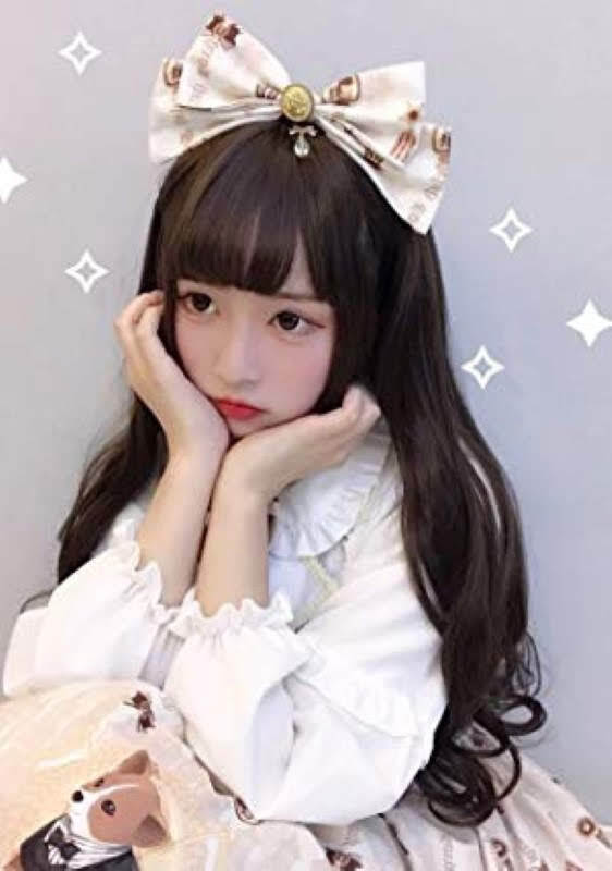 ライトブラウン ウィッグ 自然 原宿 ロリータ 高品質 ロング カール ぱっつん 姫カット 耐熱 ネット付き 軽い 可愛い 自然 ゆるふわ
