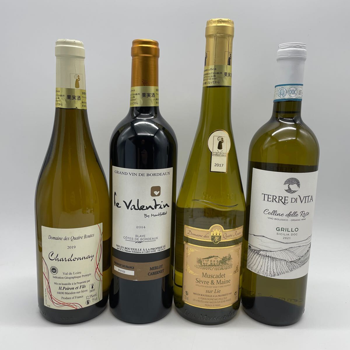 未開封 フランスワイン イタリアワイン ワイン各種 シャルドネ メルロー ボルドー ロワール シュールリー シチリア 4本まとめ売り