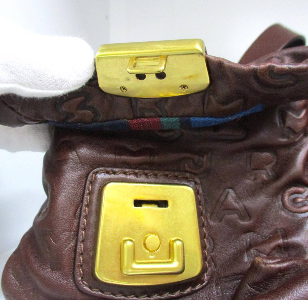 ☆【中古品】MARC JACOBS マークジェイコブス レザー ショルダーバッグ ロゴ総柄 セミショルダー　 【S5061503】☆