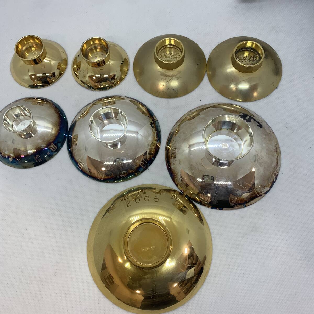 靖国神社 メッキ金杯 etc 8967 メッキ金杯・銀杯 大小8点 24K-GP SILVER 造幣局 勤続賞