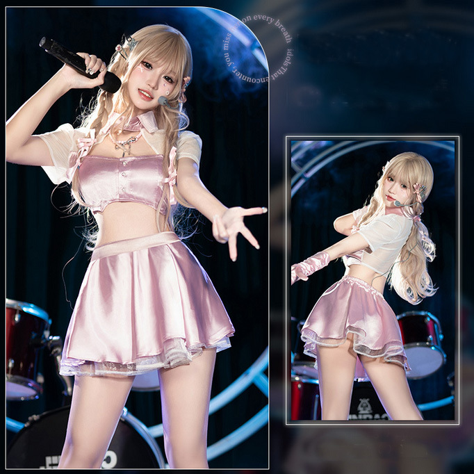 nR71PK コスプレ衣裝 KPOP ガールズグループ【トップス?スカート?ショーツSet】光沢 高級(jí)感 アイドル お嬢様 ドレス ナイトウェア