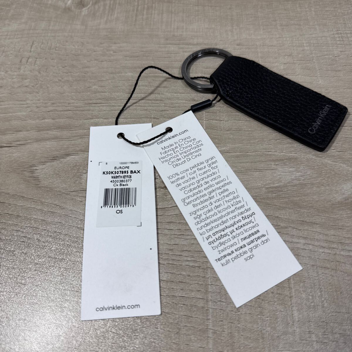 1円スタート売切り 新品未使用 Calvin Klein カルバンクライン キーホルダー キーリング ブラック 天然皮革 1點のみ