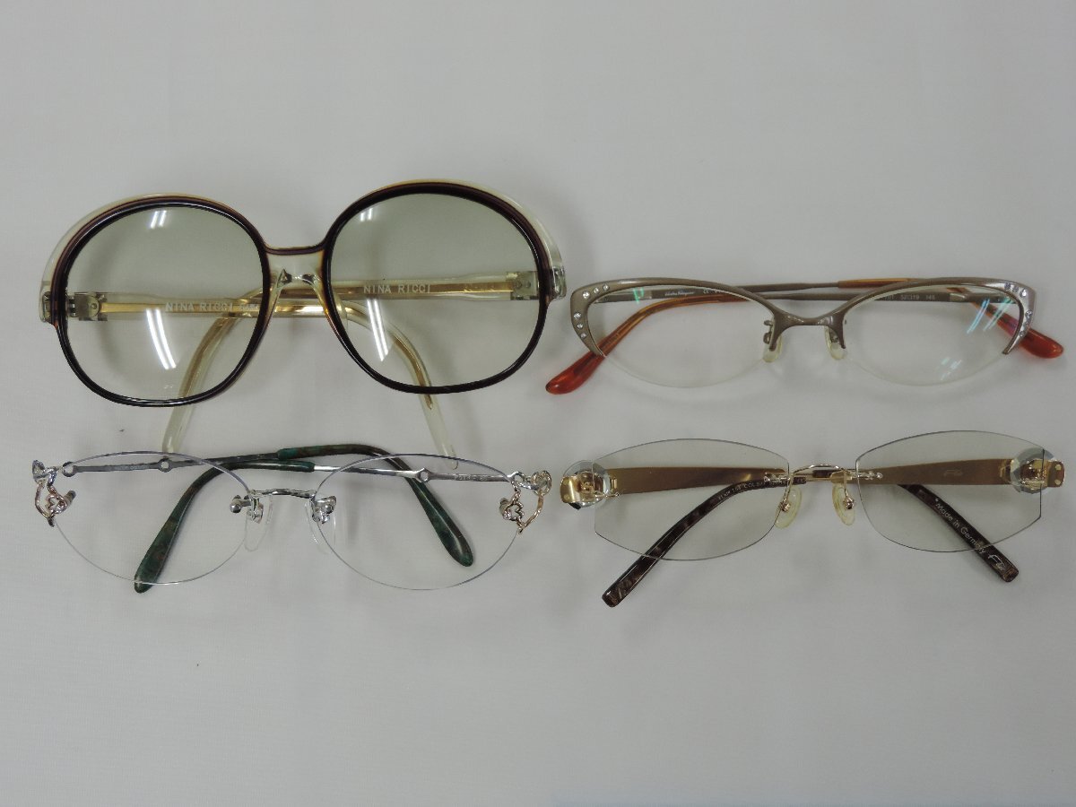 ★Ｔ―３４４★メガネフレーム　ミラショーン/ニナリッチ/Flair/Salvatore Ferragamo ブランド ビンテージ 眼鏡 4點まとめ[60]