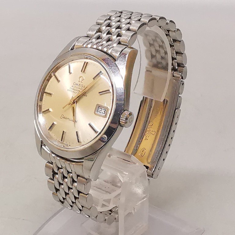 稼働品 OMEGA Seamaster CHRONOMETER AUTOMATIC オメガ シーマスター クロノメーター デイト 自動(dòng)巻 純正ブレス メンズ 腕時(shí)計(jì) 3針 Z7768