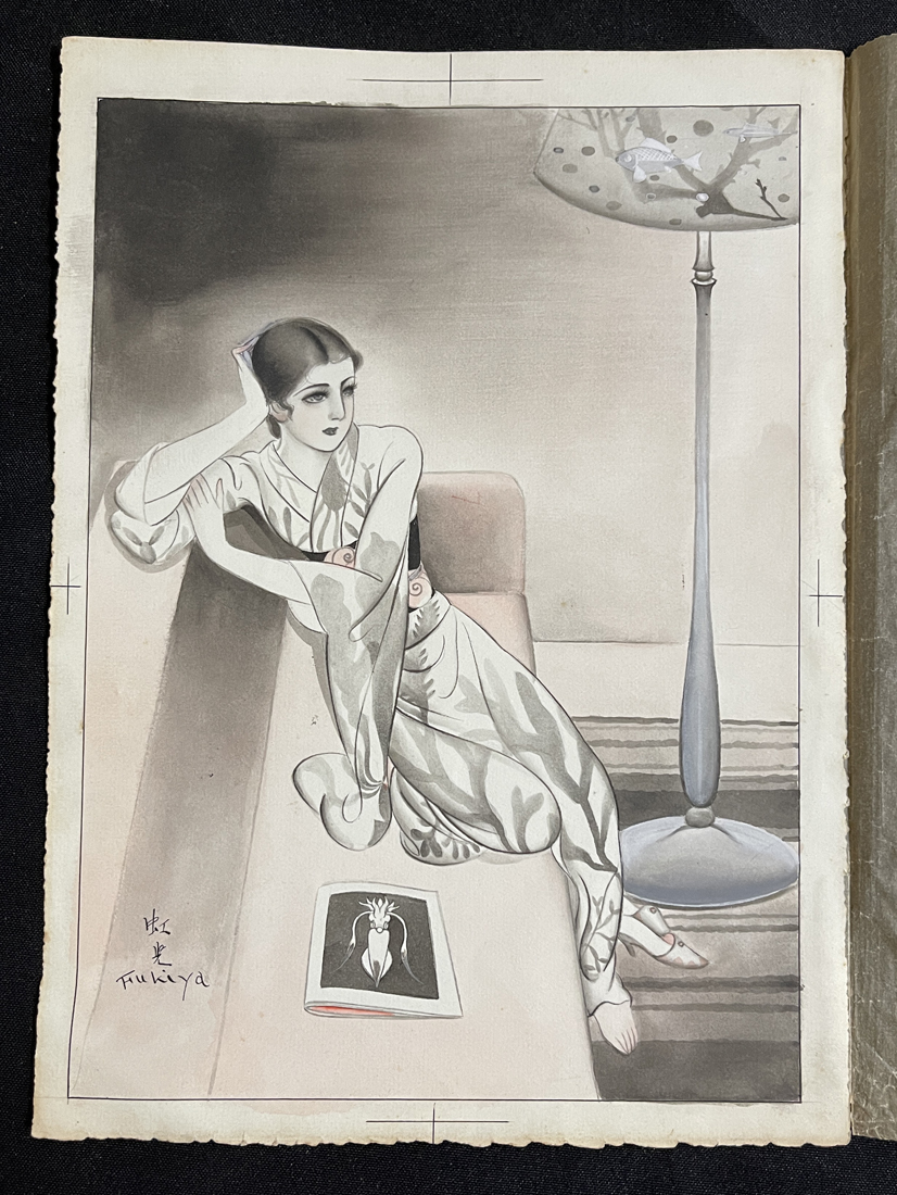 ◆真作◆蕗谷虹児 肉筆挿絵原畫(huà)「私室の人魚(yú)」美人畫(huà)/少女畫(huà) 本人原稿指定文 新潟県新発田市出身 検索：大正ロマン/昭和モダン/アールデコ