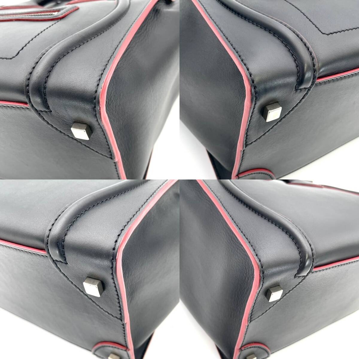 セリーヌ CELINE ラゲージ ミニショッパー ハンドバッグ 黒 レザー ブラック×レッド 美品 7-5-061