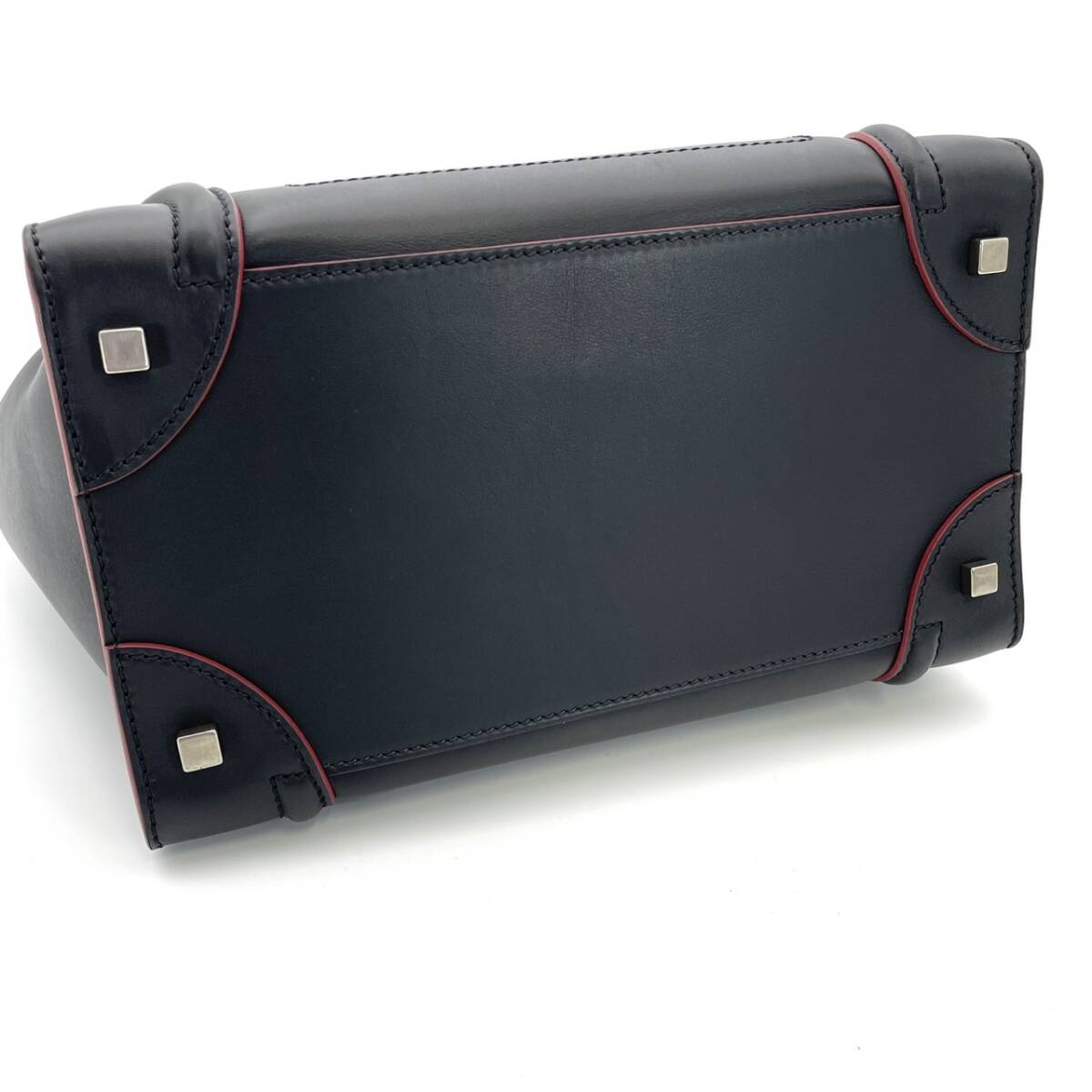 セリーヌ CELINE ラゲージ ミニショッパー ハンドバッグ 黒 レザー ブラック×レッド 美品 7-5-061