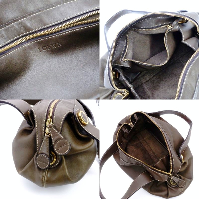 ロエベ LOEWE レザー ショルダーバッグ ブラウン ヴィンテージ ロゴ ゴールド金具 レディース 7-5-961