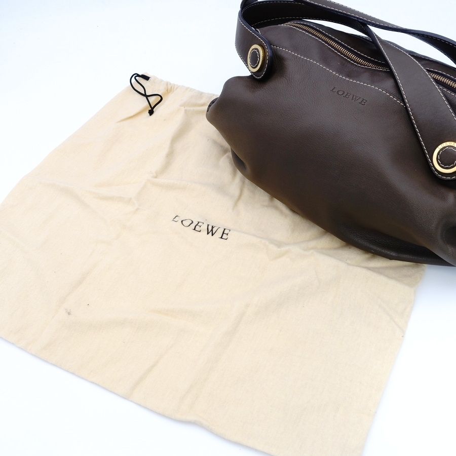 ロエベ LOEWE レザー ショルダーバッグ ブラウン ヴィンテージ ロゴ ゴールド金具 レディース 7-5-961