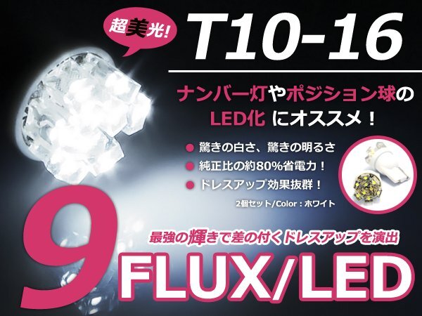 メール便送料無料 LED ナンバー燈 ビーゴ J200G、J210G ナンバー球 ホワイト 白 T10 9連 FLUX ライセンスランプ ウェッジ球 2個