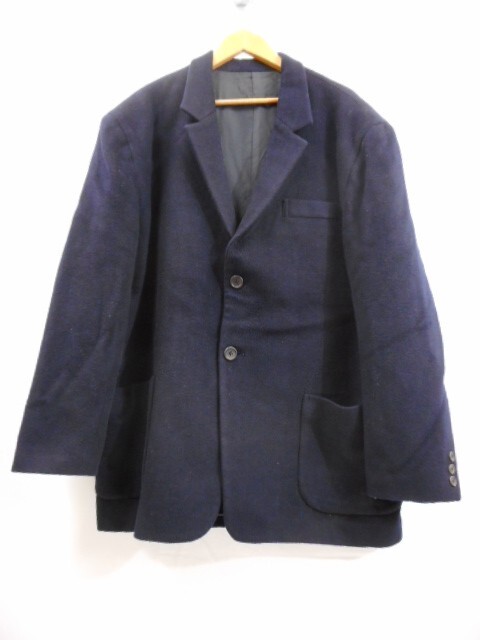 67 送100サ 0630YD05 YOHJI YAMAMOTO ヨウジヤマモト 80～90s 筆記体タグ カシミヤ混 テーラードジャケット 厚手 日本製 紺 サイズS 中古品_画像1