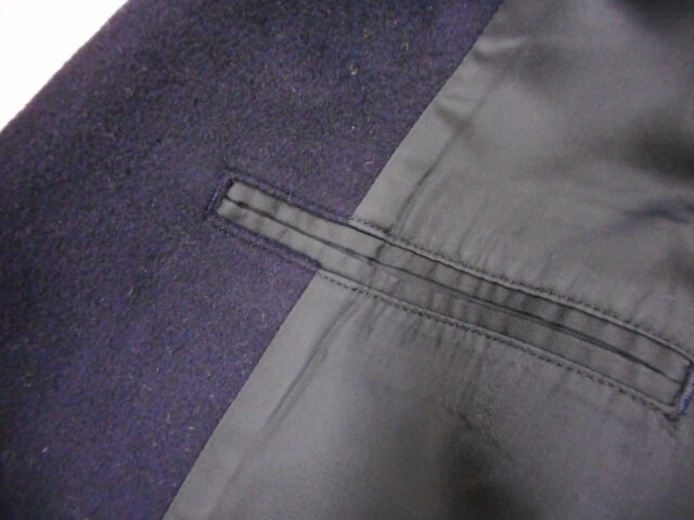 67 送100サ 0630YD05 YOHJI YAMAMOTO ヨウジヤマモト 80～90s 筆記体タグ カシミヤ混 テーラードジャケット 厚手 日本製 紺 サイズS 中古品_画像5