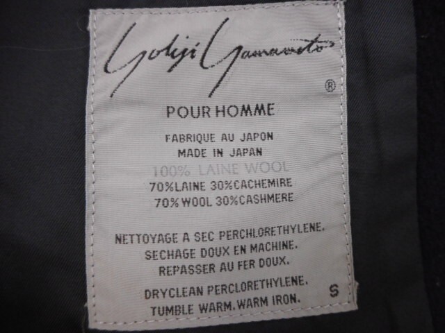 67 送100サ 0630YD05 YOHJI YAMAMOTO ヨウジヤマモト 80～90s 筆記体タグ カシミヤ混 テーラードジャケット 厚手 日本製 紺 サイズS 中古品_画像6