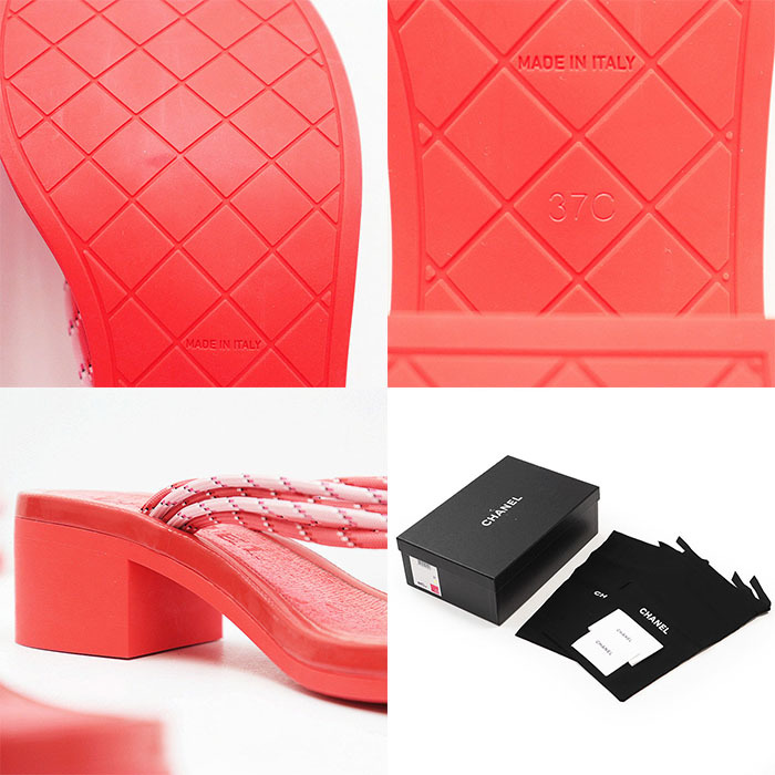 【極美品】CHANEL シャネル サンダル トング ヒール COCOマーク フェイクパール メッシュ ストラップ パイル レディース 37C ピンク 伊制