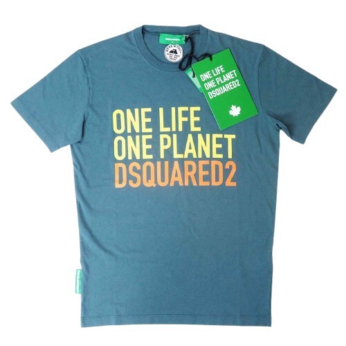 新品正規品 DSQUARED2 ディースクエアード S78GD0064 ONE LIFE ONE PLANET ロゴ 半袖 Tシャツ グリーン L Lサイズ