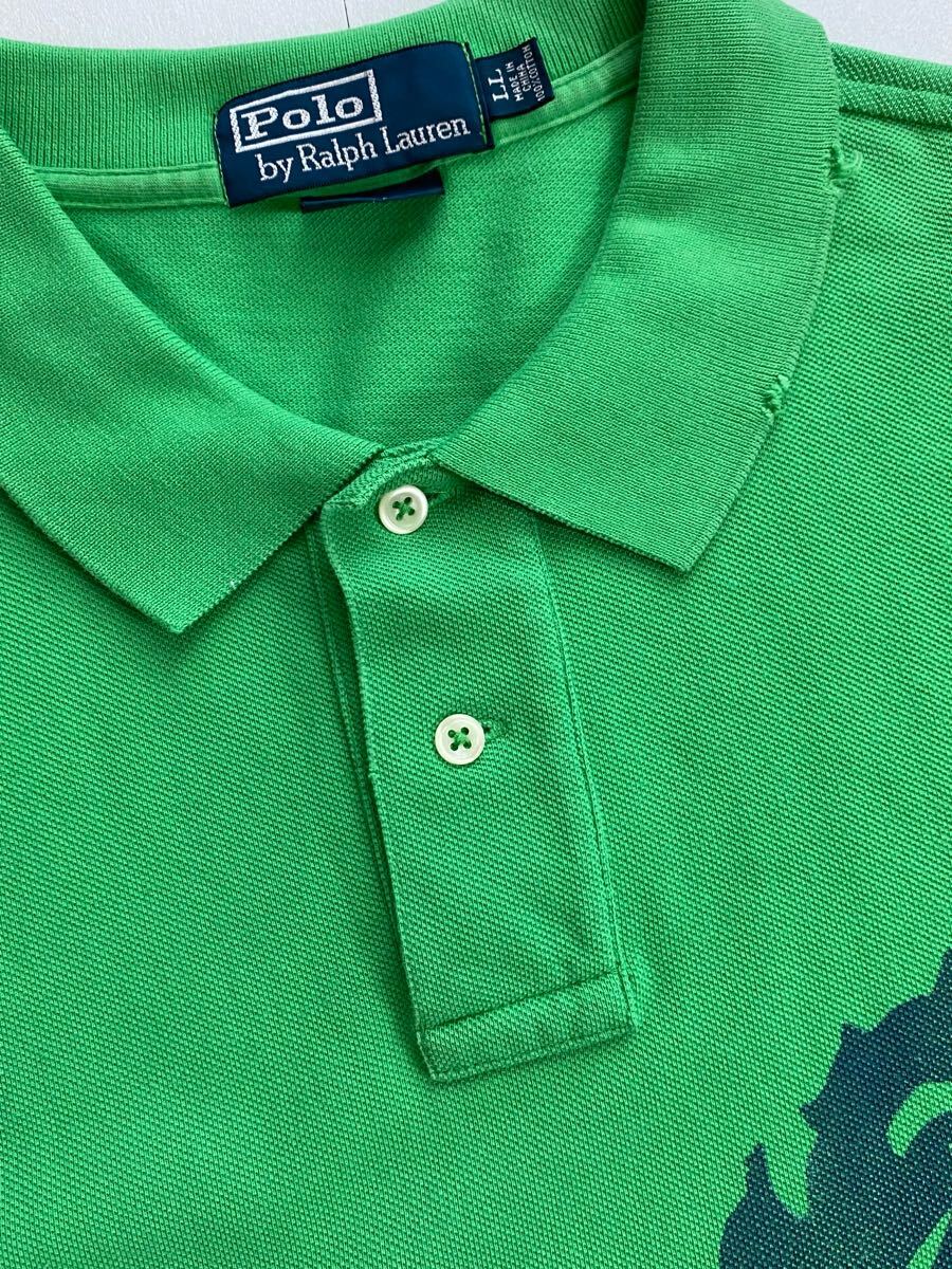 ビンテージ◆Polo Ralph Lauren ポロラルフローレン 鹿の子 半袖ポロシャツ ダメージ加工 インパクト21 メンズLL