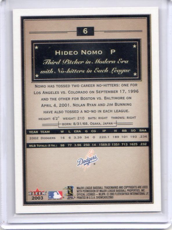 ●野茂英雄　カード　Vol.1008　2003FLEER SHOWCASE #6　ロサンゼルス?ドジャース