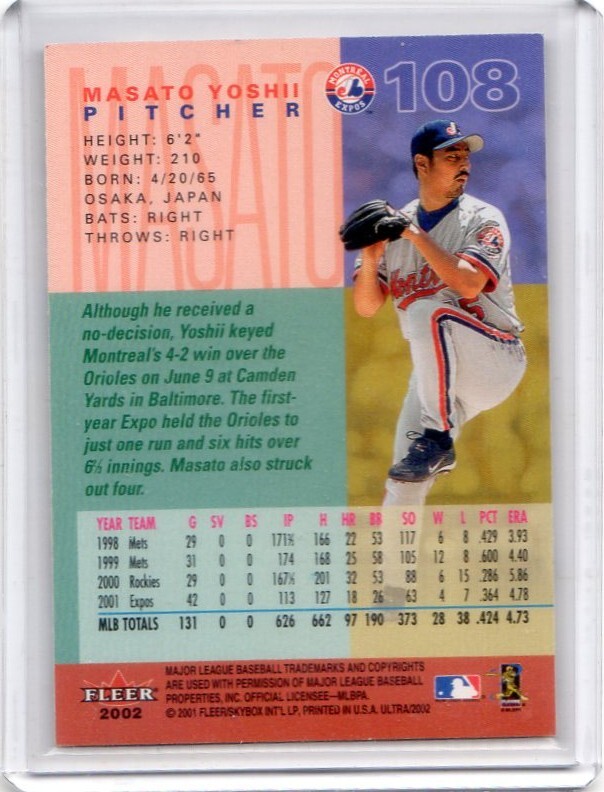 ●吉井理人　カード　Vol.7　2002FLEER ULTRA #108　モントリオール?エクスポズ
