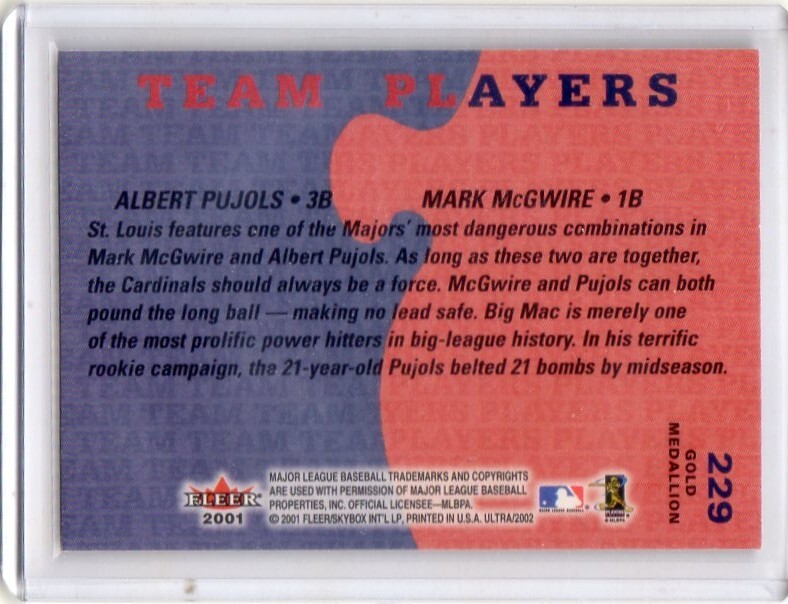 ●アルバート?プーホールス　カード　Vol.38　2001FLEER ULTRA TEAM PLAYERS GOLD MEDALLION #229　ルーキー　セントルイス?カージナルス