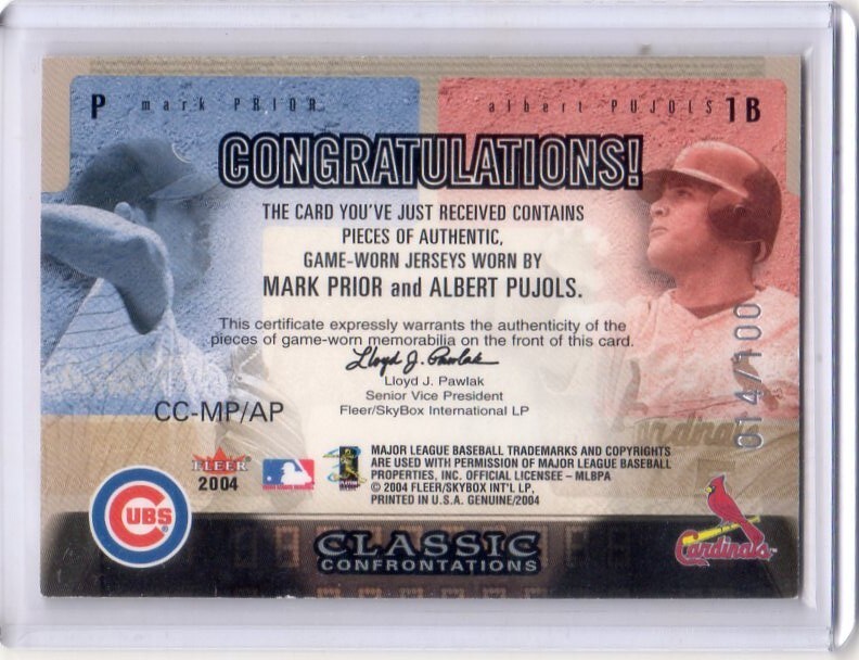 アルバート?プーホールス　カード　Vol.46　2004FLEER GENUINE INSIDER CLASSIC CONFRONTATIONS #CC-MP/AP　ジャージ　100枚限定