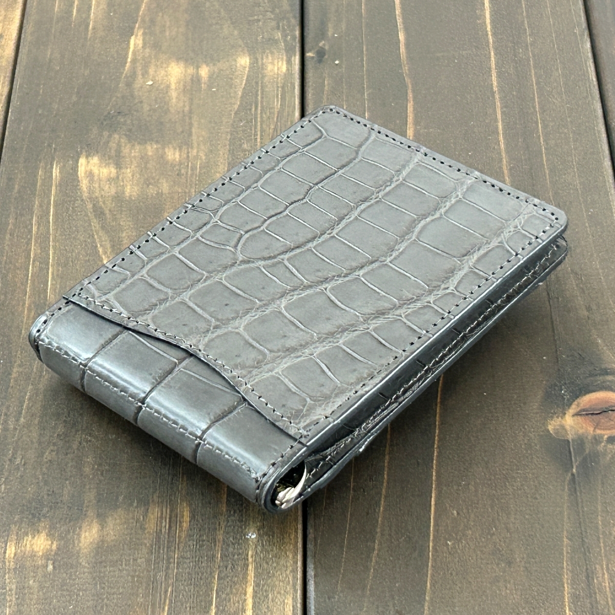CROCODILE クロコダイル 無双 マネークリップ 艶 マット 加工 グレー ワニ革 財布 ナイル クロコ ニロティカス 小銭入れ