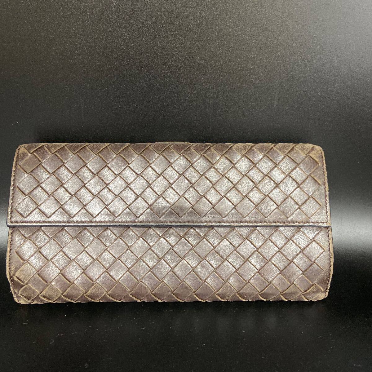 20 EN BOTTEGA VENETA ボッテガヴェネタ イントレチャート レザー 二つ折り 長財(cái)布 ウォレット 札入れ 小銭入れ ダークブラウン系 
