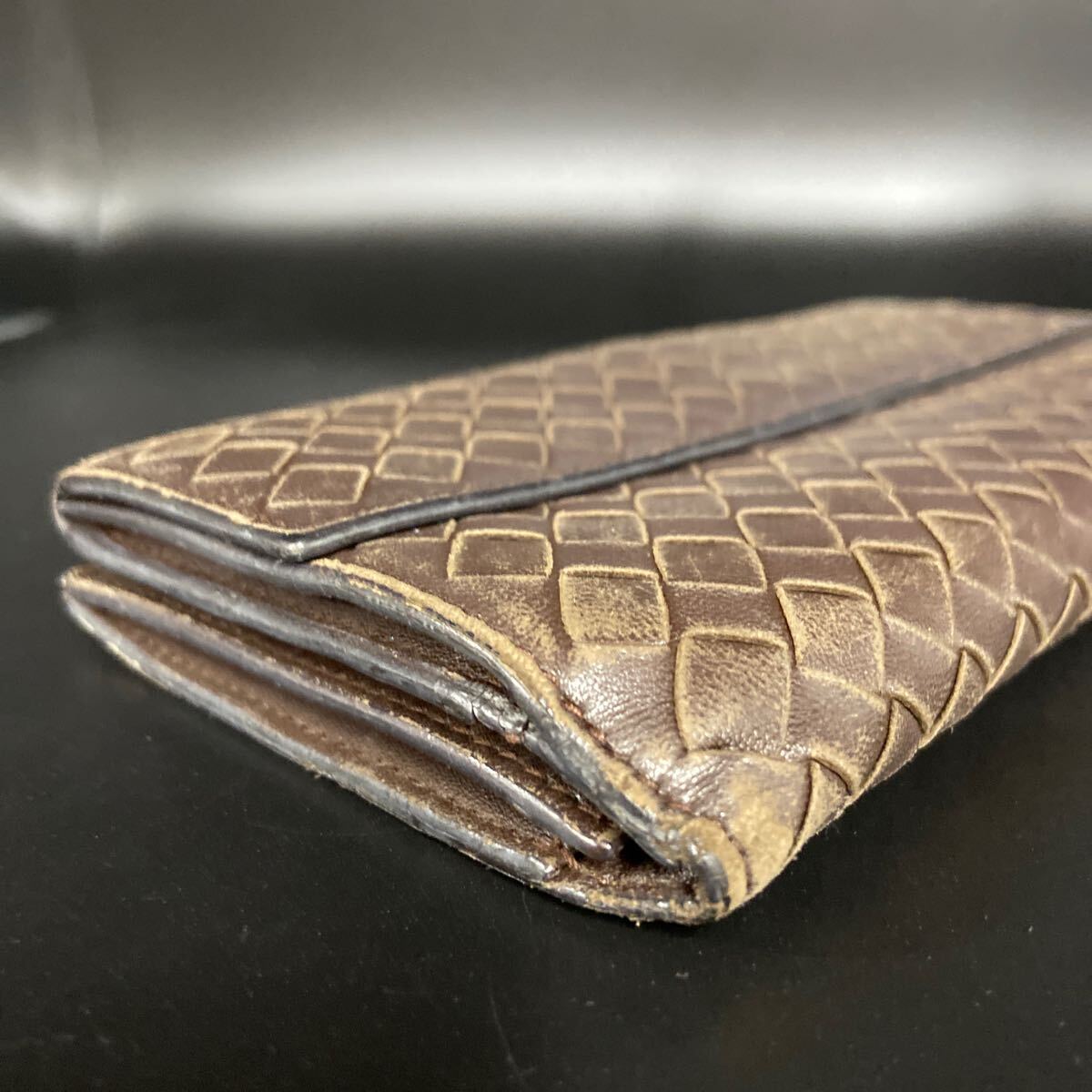 20 EN BOTTEGA VENETA ボッテガヴェネタ イントレチャート レザー 二つ折り 長財(cái)布 ウォレット 札入れ 小銭入れ ダークブラウン系 