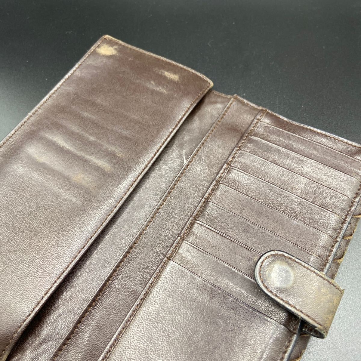 20 EN BOTTEGA VENETA ボッテガヴェネタ イントレチャート レザー 二つ折り 長財(cái)布 ウォレット 札入れ 小銭入れ ダークブラウン系 